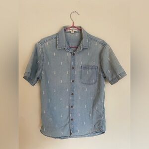 Beach Shirt Button Up with Pineapples Denim